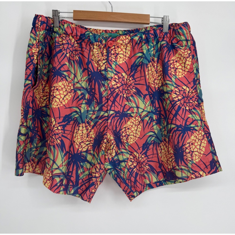 Joe Marlin Mens Sz 2XL Pineapple Tropical Print Swim Trunks Coral Yellow Navy
